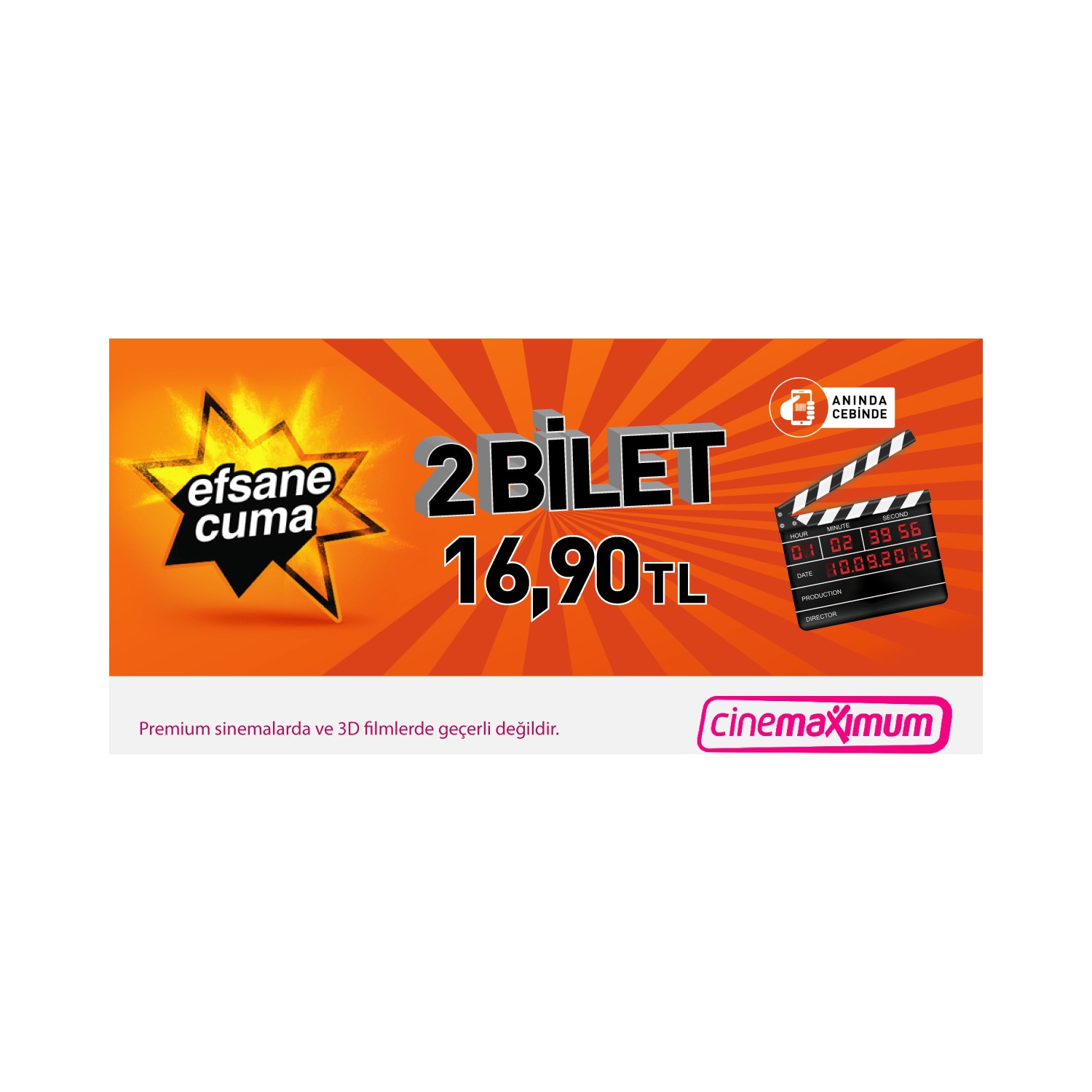 2 Sinema Bileti Tüm Cinemaximum'lar (Premium Sinemalar Hariç - 3D Hariç) - Sinema Bileti